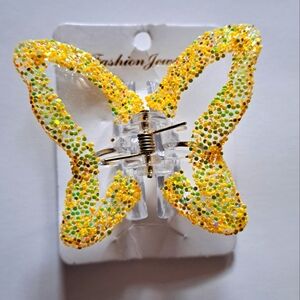 Fashion Jewelry Yellow Butterfly Shimmering Hair Clip Medium 8 Claws New